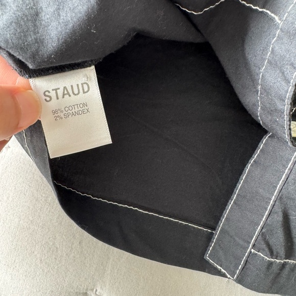 STAUD XS Dill Black Puff Sleeve Button Down Blouse Contrast Stitching - Picture 7 of 8